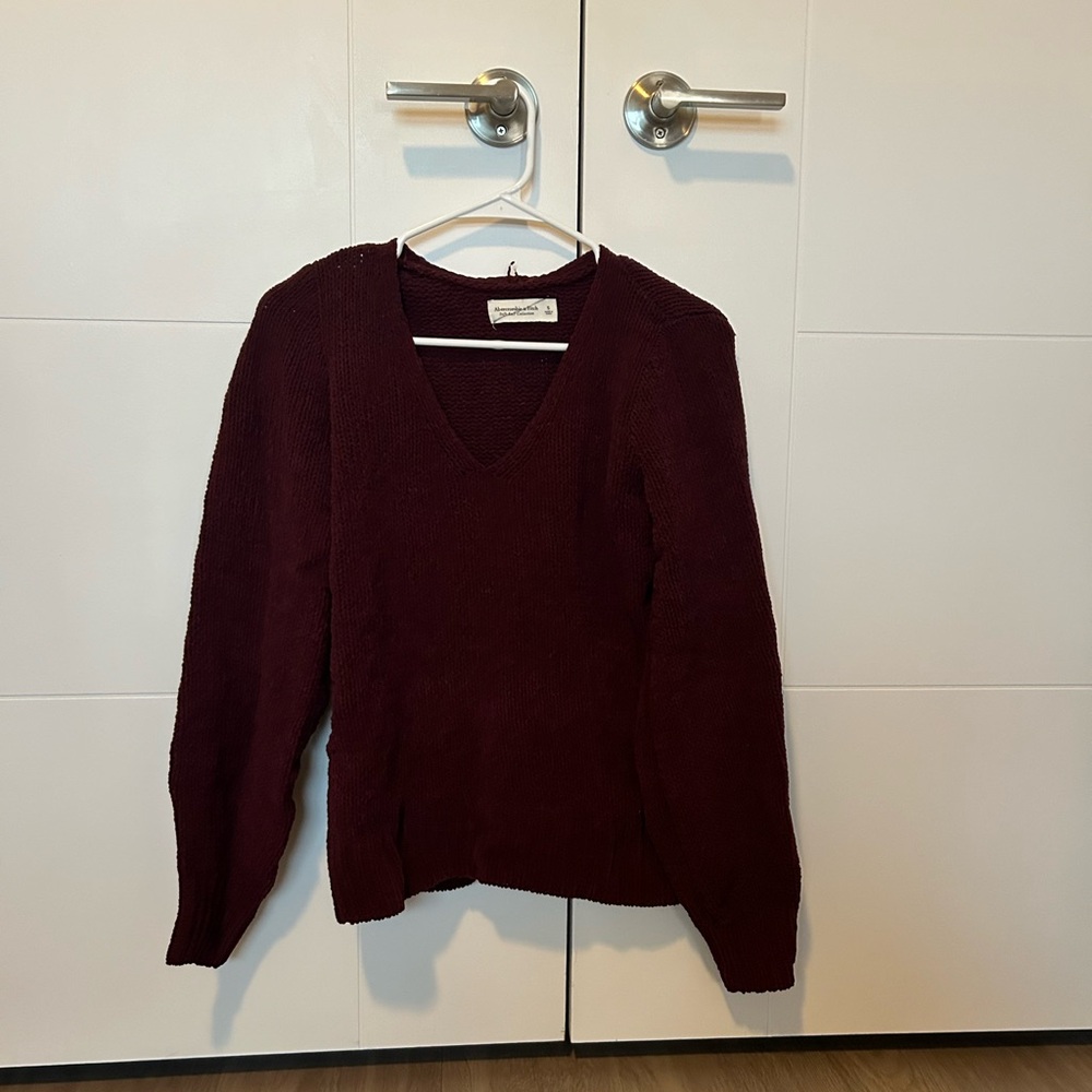 Burgundy V-Neck Knit Sweater by Abercrombie